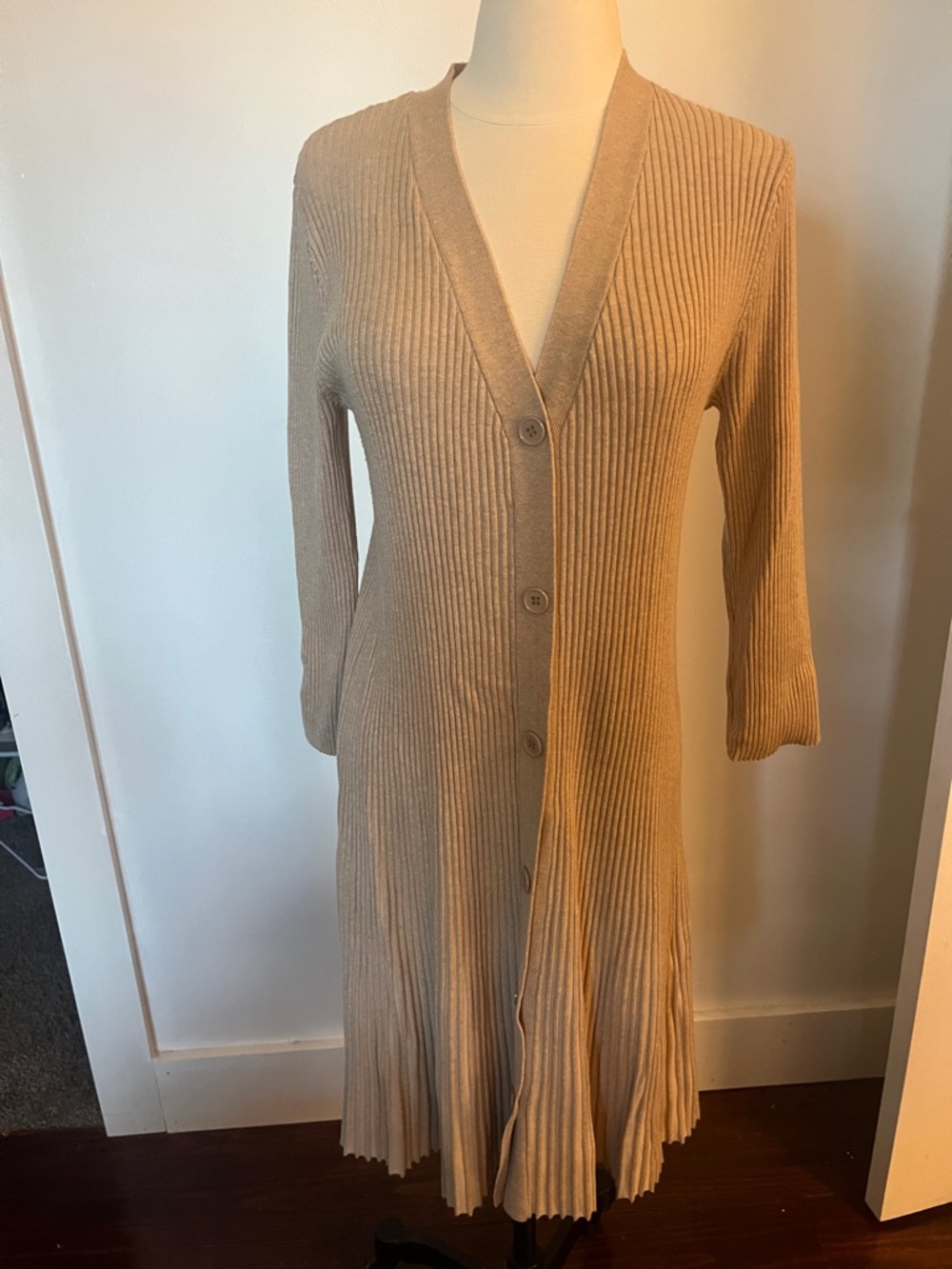 Devotion TWINS Ribbed Button-Front Long Sleeve Dress in Camel